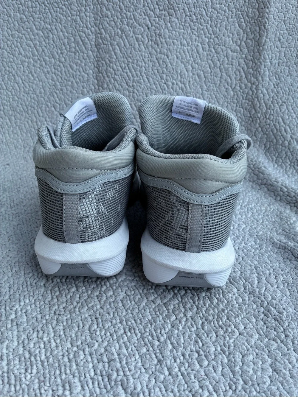 LeBron White Wolf Nike Light Gray Basketball Sneakers with Quilted Tongue